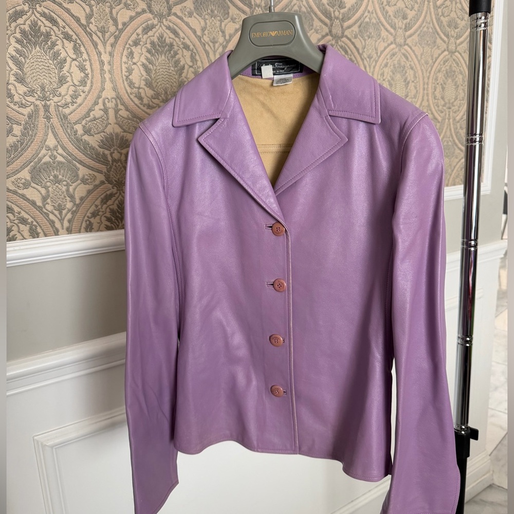 Ferragamo Calfskin Purple Leather Jacket
